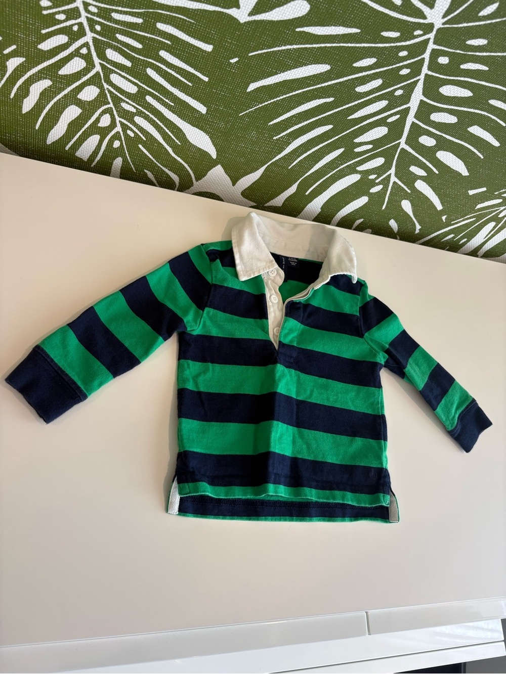 Striped Long-Sleeve Polo Shirt - Green & Navy